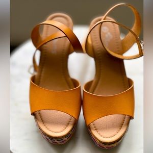 Wedge Leather Sandals Camel/Multicolor